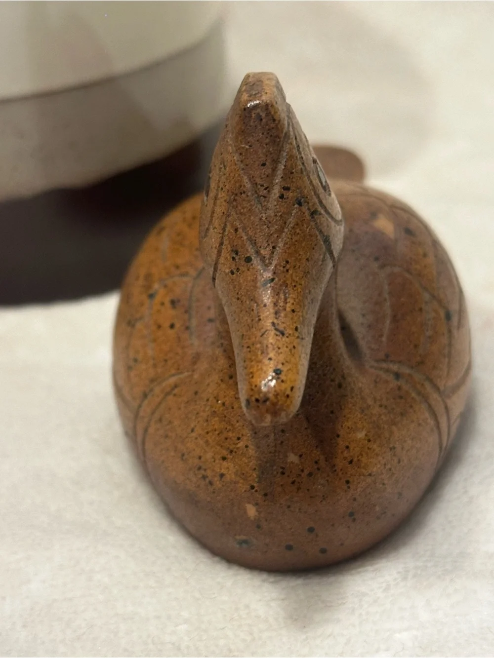 Hand Carved Wooden Duck Figurine Folk Art Cabin Lodge Decor Rustic Bird Vtg Mug